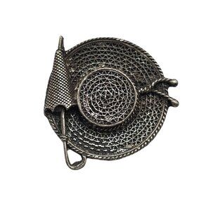 Vintage Silver Tone Hat Umbrella Brooch Pin With Intricate Mesh Design